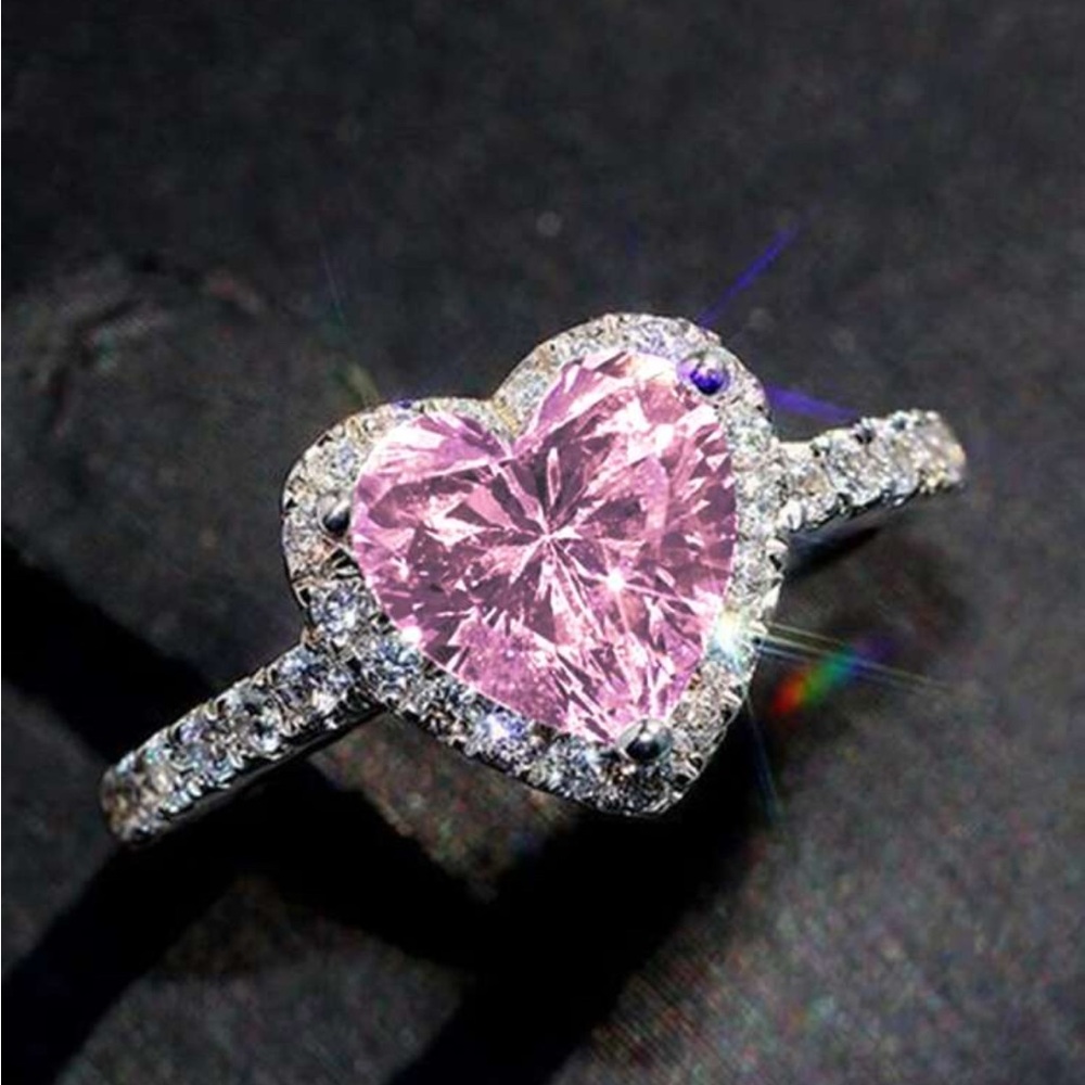 Pink Heart 🩷  Gemstones Crystal cubic zirconia CZ white Gold Plated Ring - NWTS